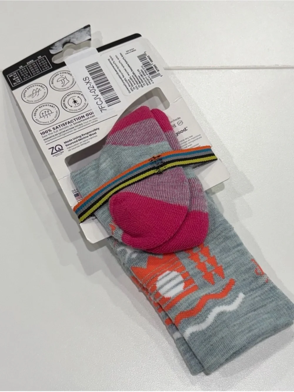 SmartWool Boys Girls Kids XS Wintersport Pattern Ski Socks Grey Pink NWT Snow
